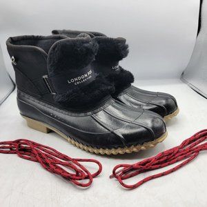 London Fog Collection Womens 9 M Black Red Boots Waterproof Outdoors Casual